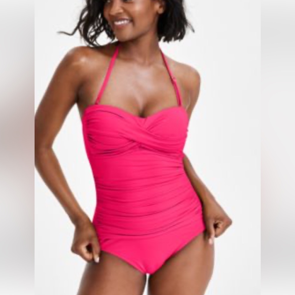 Anne Cole Fuchsia Twist-Front Ruched Swimsuit Size 6